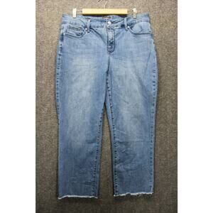 NYDJ Marilyn Straight Size 14 Light Wash Blue Raw Hem Stretch